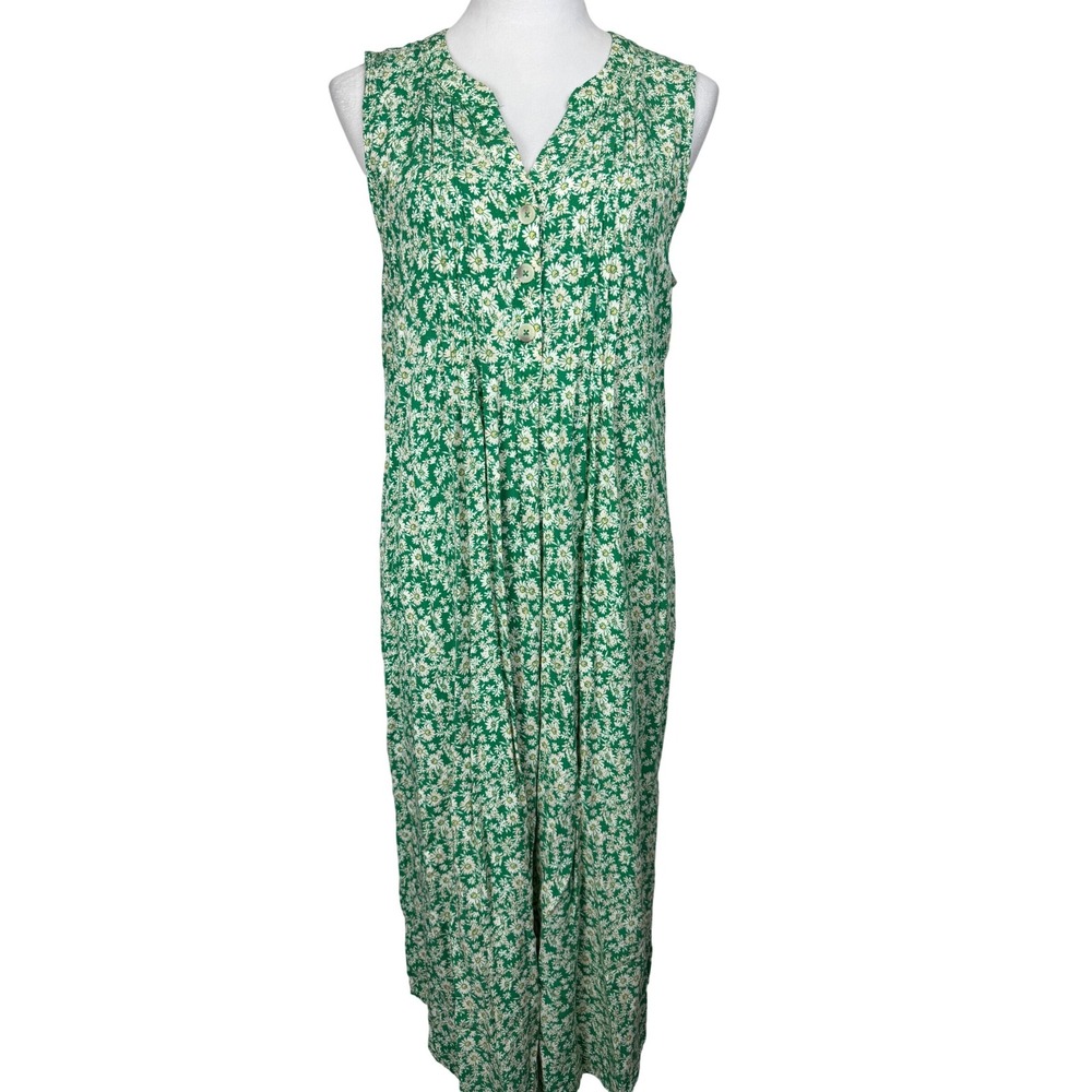 Kate & Sam Daisy Women's M Floral Midi‎ Dress Green Sleeveless Rayon